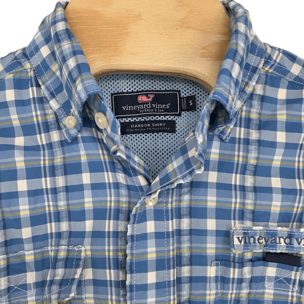 Vineyard Vines Performance Shirt Mens Small Blue Gingham Check Harbor Mesh - Picture 1 of 8